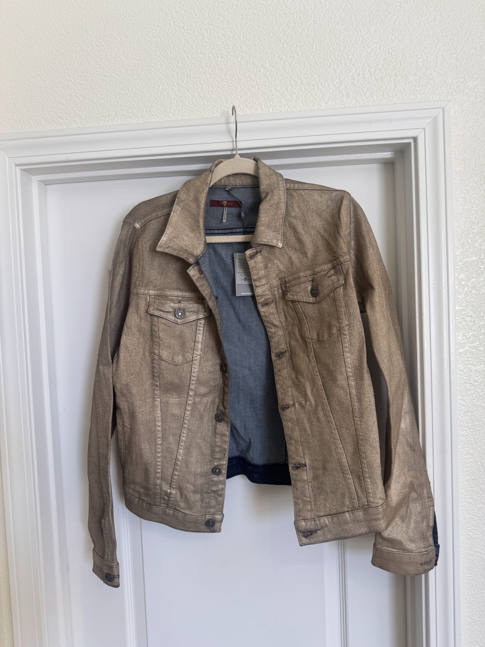 7 For All Mankind Women's Metallic Gold Jean Jacket
